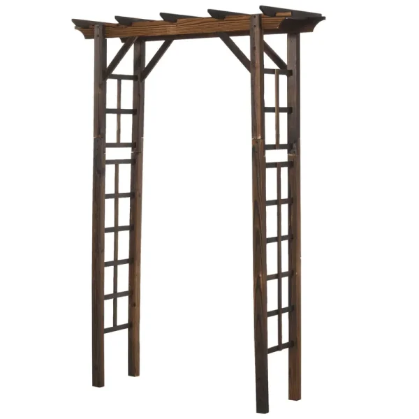 Outsunny 7' Wood Steel Outdoor Garden Arched Trellis Arbor with Natural Fir Wood & Side Panel for Climbing Vines, Carbonized
