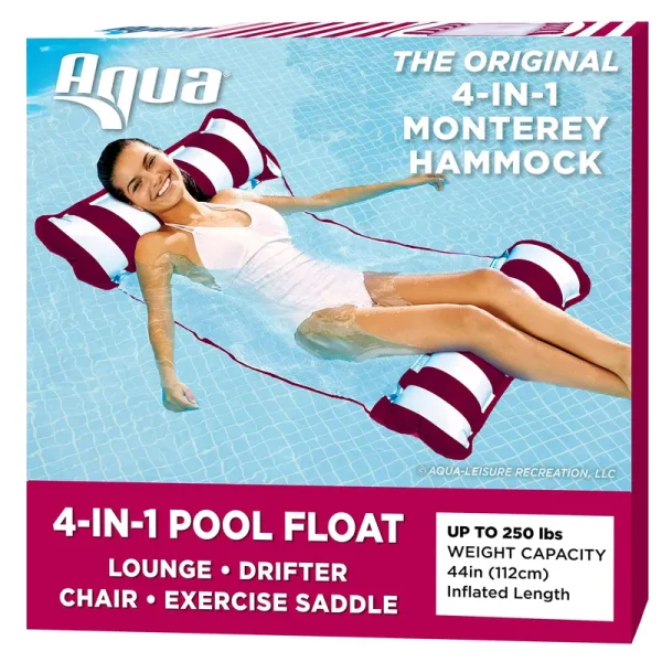 Aqua 4-in-1 Monterey Hammock Inflatable Pool Float, Multi-Purpose Pool Hammock