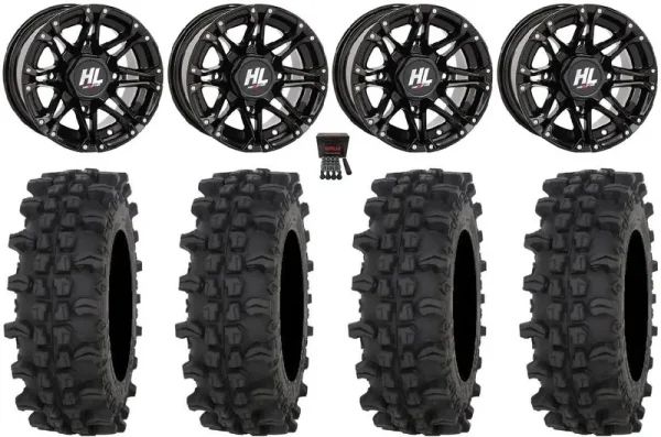 High Lifter HL3 14" Wheels Black 27" ACP Tires Honda Pioneer