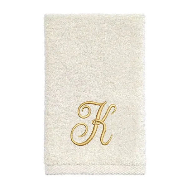 Avanti Monogram Initial Script Ivory & Gold Fingertip Towel, 11" x 18" - K
