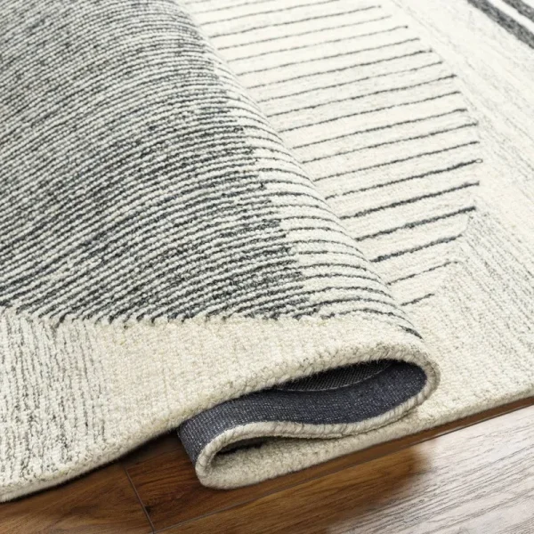 AllModern Uptown Geometric Hand Tufted Wool Area Rug in Beige/Black Rug Size: Round 8'