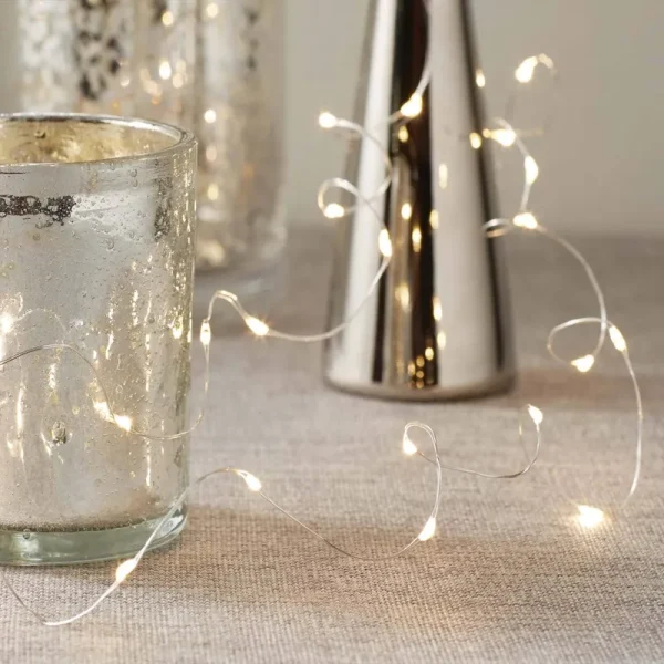 Mainstays 8.3ft Silver Wire Indoor LED Fairy String Lights with Battery Operated Automatic Timer - 25 LED Lights