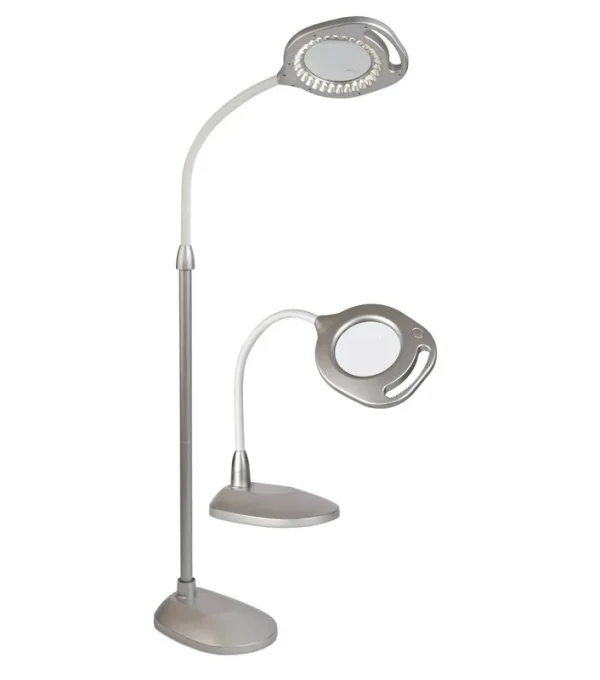 Ottlite 2-in-1 LED Magnifier Floor & Table Lamp, Silver