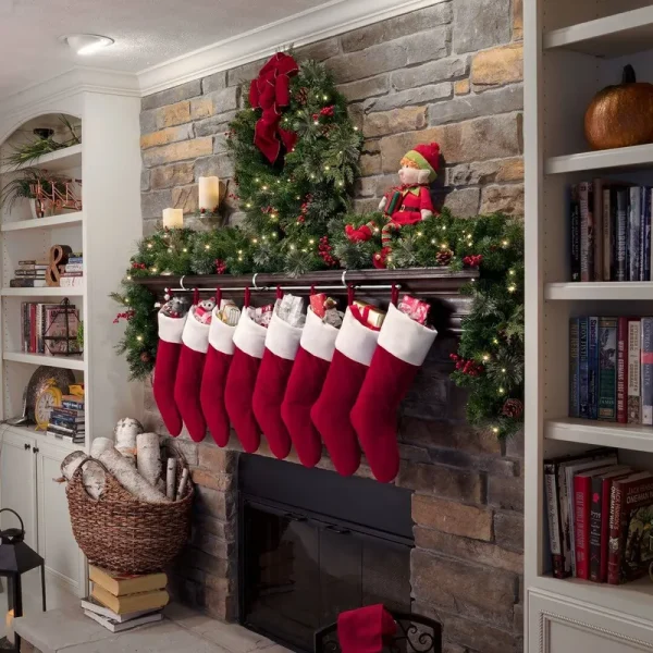 Haute Decor The Original MantleClip Stocking Holder Rod, for Large Families (Silver) - Holds Many Christmas Stockings