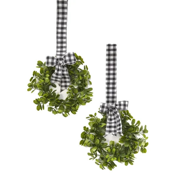 Sets of 2 Cabinet Wreaths - Black & White Plaid