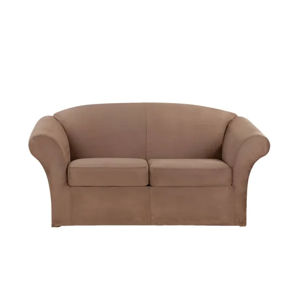Ultimate Heavyweight Stretch Faux Suede Box Cushioned Loveseat Slipcover, Luggage