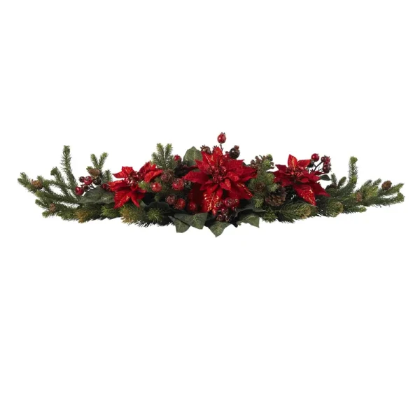 Nearly Natural Poinsettia & Berry Centerpiece, Red