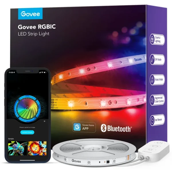 Govee RGBIC LED Strip Lights, 16.4ft Smart LED Lights for Bedroom, Bluetooth LED Lights App Control, DIY Multiple Colors on One Line, Color