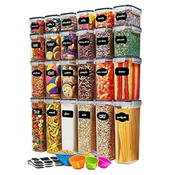 Seseno 24 Pack Airtight Food Storage Container Set - BPA Free Clear Plastic Kitchen and Pantry Organization Canisters with Durable Lids for Cereal Dry