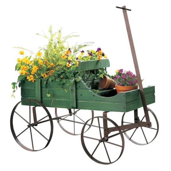 Collections Etc Amish Wagon Decorative Indoor / Outdoor Garden Backyard Planter, Green