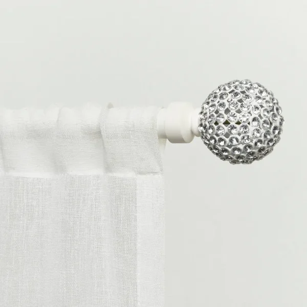 Exclusive Home Anastasia 1 inch Curtain Rod and Finial Set, White, Adjustable 36 inch-72 inch, Size: 36-72