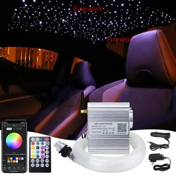 Firework Bluetooth Twinkle 10W Starlight Headliner Kit for Car Home Ceiling Decoration with APP/Remote Music Mode RGBW LED Fiber Optic Light Star