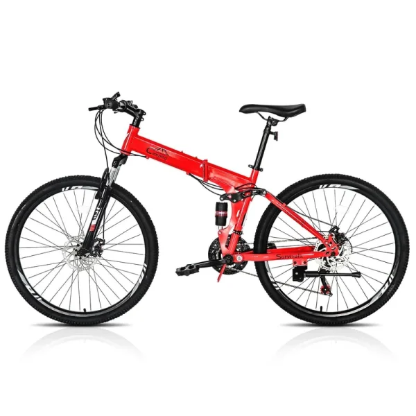 Folding Mountain Bike Shimano 21-Speed. with 26 inch Wheels. Red
