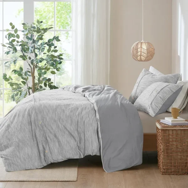 Clean Spaces - Dover 3 Piece Organic Cotton Oversized Duvet Cover Set - Full/Queen - Grey
