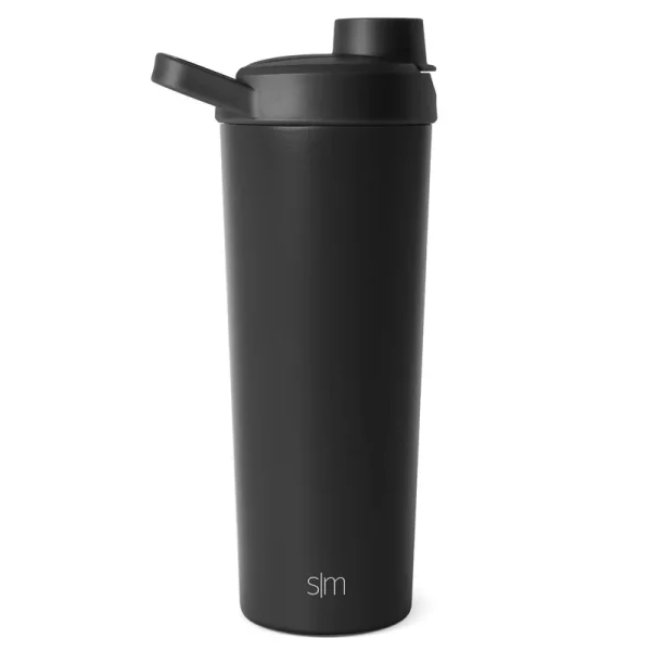 Simple Modern Stainless Steel Shaker Bottle with Ball 24oz | Insulated Cup for Protein Mixes, Shakes and Pre Workout | Rally | Midnight Black