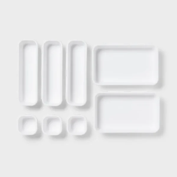 8pc Plastic Drawer Organizer Set White - Brightroom