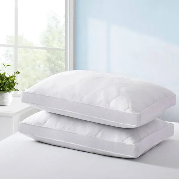 2 Pack Goose Feather Down Pillows with Quilted Cotton Cover - White - Medium-Firm - Queen/Standard
