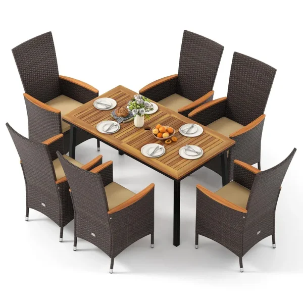 Tangkula Outdoor Dining Set for 6 with Umbrella Hole