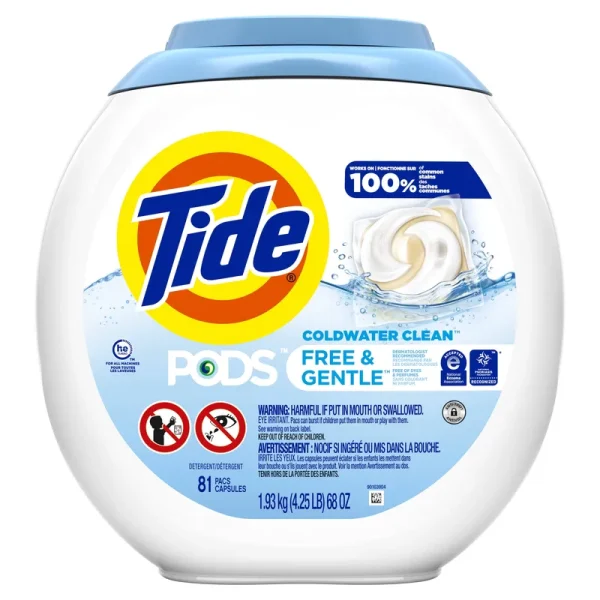 Tide Pods Detergent, Free & Gentle, HE, Pacs - 81 pacs, 1.67 kg