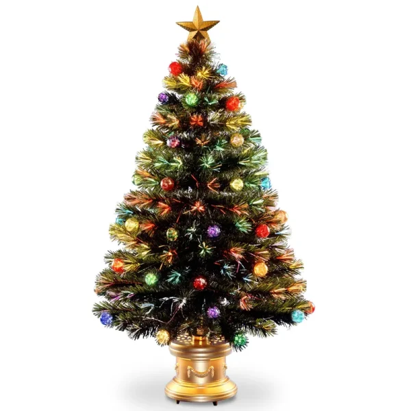 National Tree 48" Fiber Optic Fireworks Tree with Ball Ornaments - Green