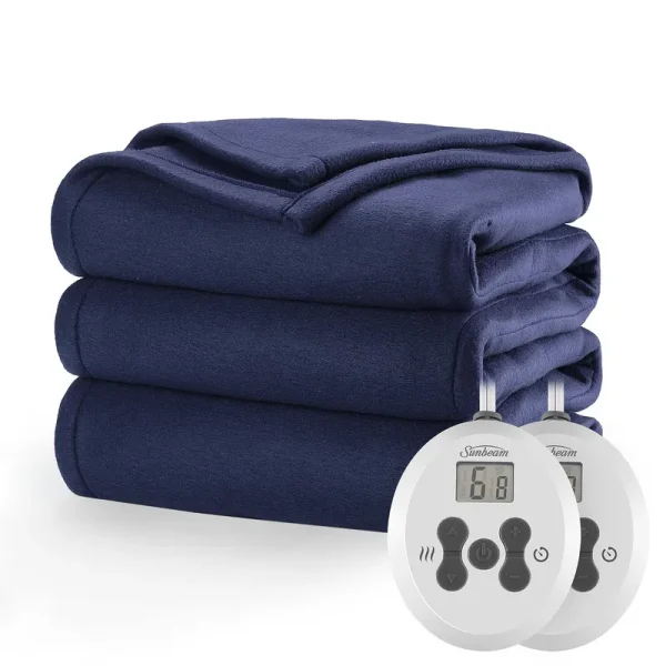 Sunbeam Quilted Fleece Heated Queen Blanket, Blue