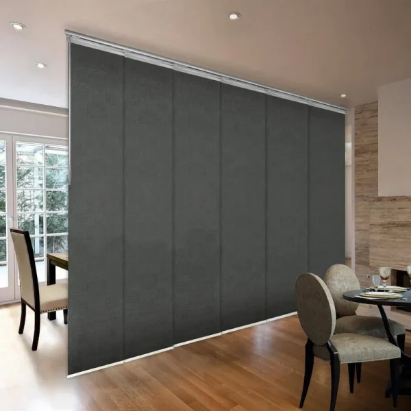 EMOH 6-Panel Light Filtering Single Rail Panel 70 in. -130 in. W x 94 in. H, Panel Width 23.5 in., Nobel Gray, Dark Gray
