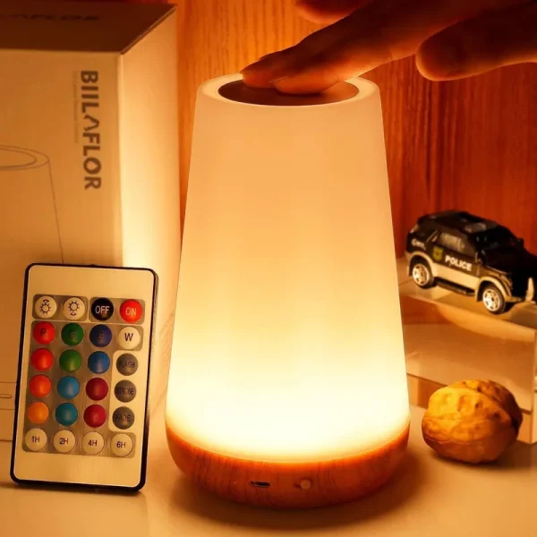 Biilaflor Touch Lamp, Portable Table Sensor Control Bedside Lamps with Quick USB Charging Port, 5 Level Dimmable Warm White Light & 13 Color Changing