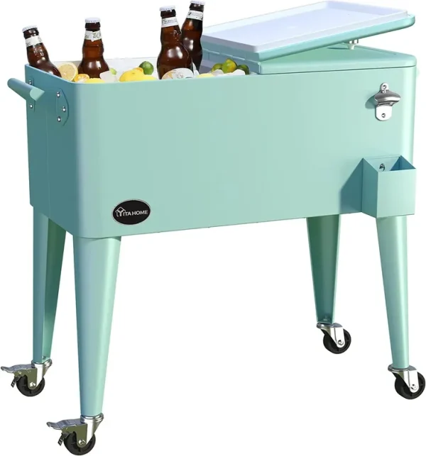 Dextrus 80 Quart Rolling Cooler Cart with Bottle Opener Drainage, Portable Patio Cooler Rolling on Wheels, Outdoor Rolling Beverage Cart Drink Cooler for Patio Pool Deck Party Cookouts