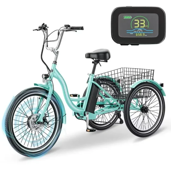 Docred 24" Electric Tricycle for Adults & Seniors, 7 Speed 3 Wheel E - Bike with Large Basket/Low - Step Through Frame, 350W Motor 36V/10.4AH Lithium Bettery, 15.5MPH