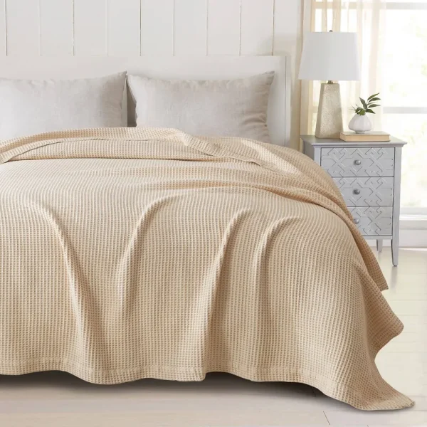 Great Bay Home 100% Cotton Waffle Weave Blanket Twin Taupe