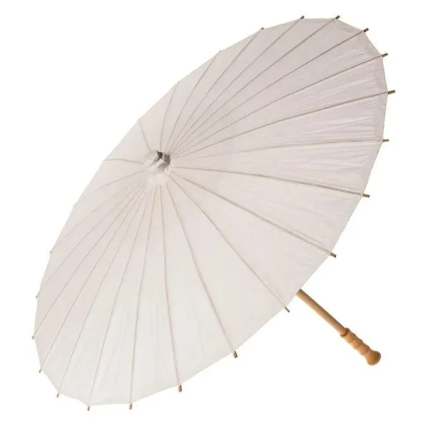 BULK PACK (10) 32" Wedding White Paper Parasol Umbrellas with Elegant Handle