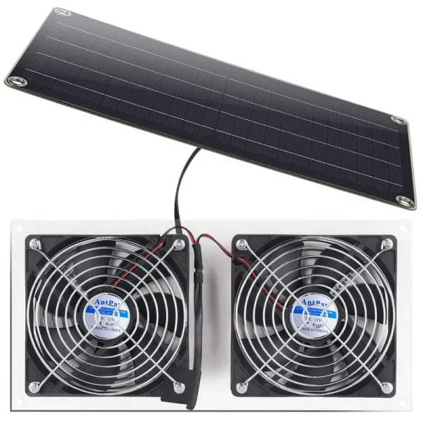 Solar Panel Fan Kit, AntPay 10W Weatherproof Dual Fan with 11Ft/3.5m Cable for Outside, Small Chicken Coops, Greenhouses, Sheds,Pet Houses, Window