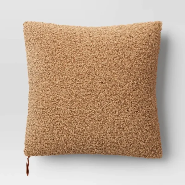Oversized Teddy Boucle Toss Square Throw Pillow Brown - Threshold