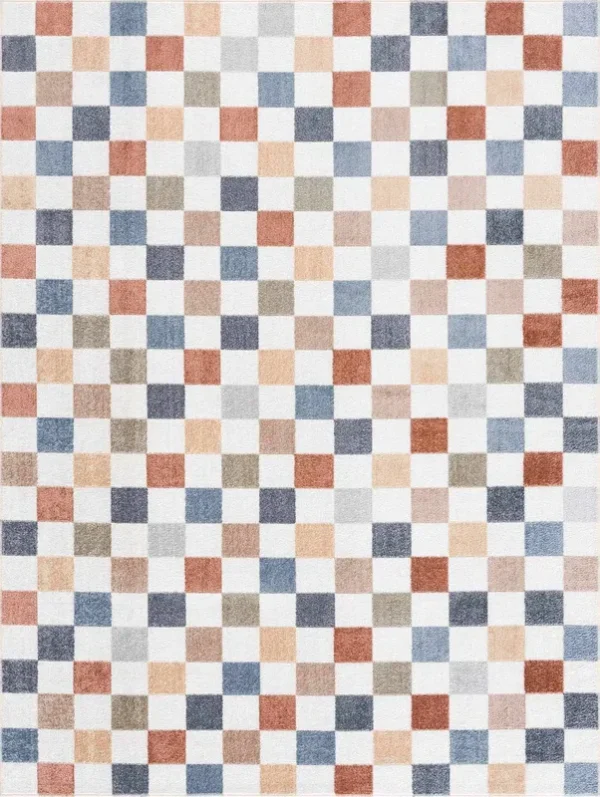 Hauteloom Alie Colorful Checkered Washable Rug | Washable Area Rug for Living Room, Bedroom | Colorful Checkered Rug - 2' x 3' Rectangle