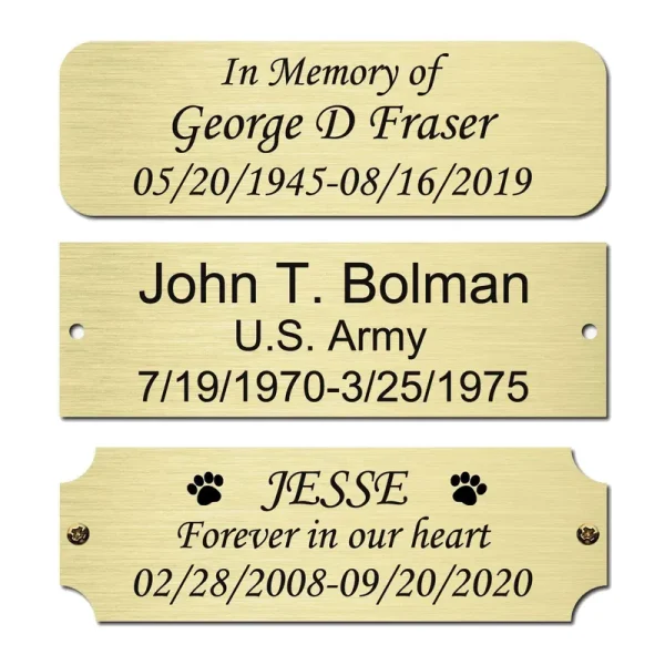 Size: 3" W x 1" H, Personalized, Custom Engraved, Brushed Gold Solid Brass Plate Picture Frame Name Label Art Tag for Frames, with Adhesive