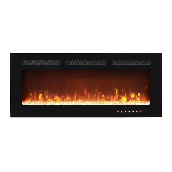 Electric Wall Mounted LED Fireplace Heater with 12 Flame Colors, Touch Screen, Remote Control, Timer, Logset & Crystal Stones - 40 in