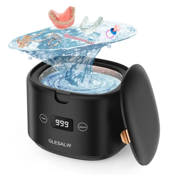Glesalw Ultrasonic Cleaner for Retainer, 30W Professional Ultrasonic Jewelry Cleaner, Digital Display Timer for Dentures, Night Dental Mouth Guard,