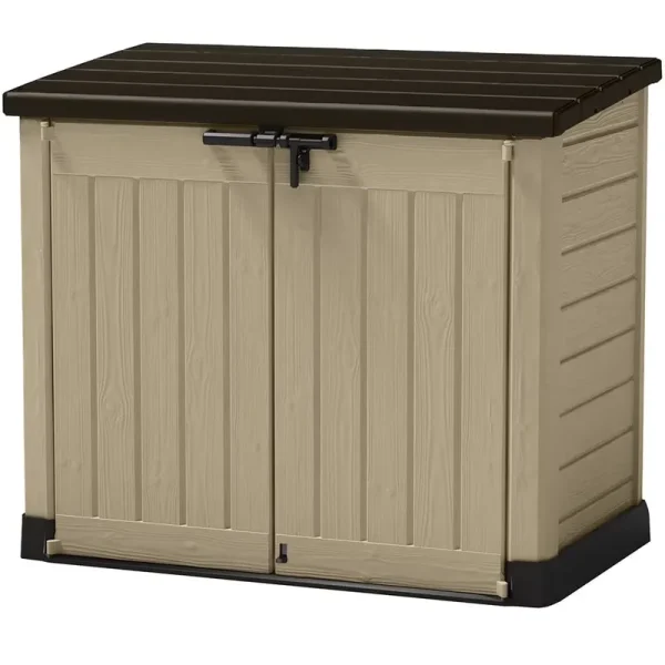 Keter Store It Out MAX Horizontal Durable Resin Outdoor Storage Shed with Heavy Duty Floor and Locking Latch and Double Doors, Beige