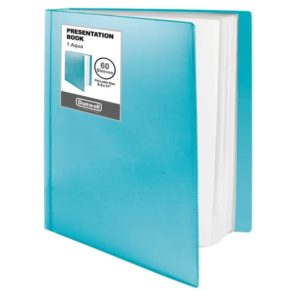 Dunwell Binder with Plastic Sleeves 60-Pocket - Presentation Book 85x11 (Aqua) Displays 120 Pages, Portfolio Folder with 85 x 11