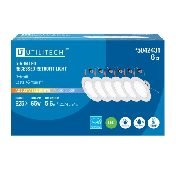 Utilitech Retrofit Kit 6 Pack White 5-in or 6-in 925-Lumen Switchable White Round Dimmable LED Recessed Downlight (6-pack)