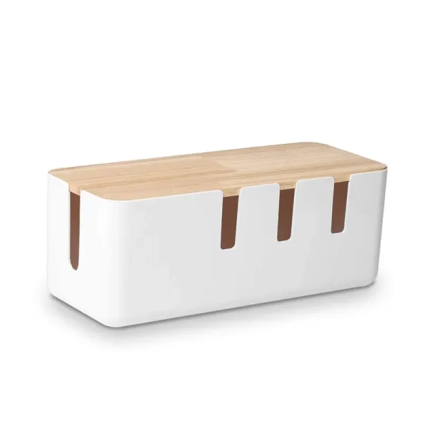 Cable Management Box by Baskiss, 12x5x4.5 Inches, Wood Lid, Cord Organizer for Desk TV Computer USB Hub System to Cover and Hide & Power Strips &