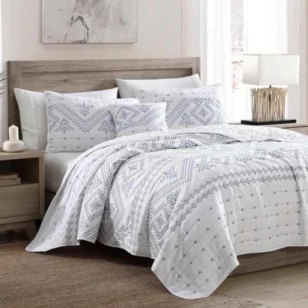 Brielle Cross Stitch Quilt Set King Teal