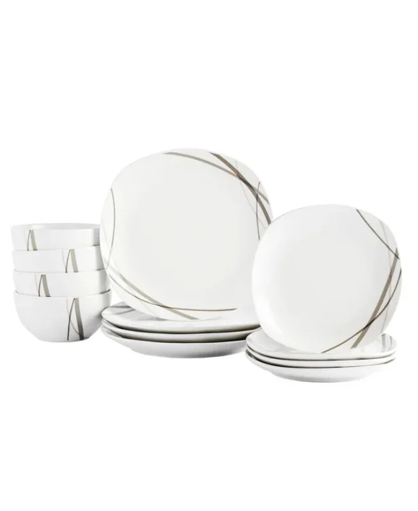 Tabletops Unlimited Curves Square 12-pc Dinnerware Set, White