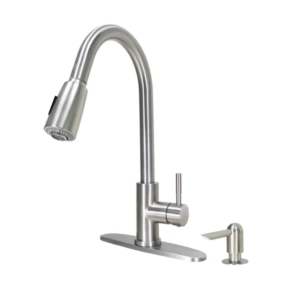Better Homes & Gardens Elmont Pull Down Kitchen Sink Faucet with Soap Dispenser, Satin Nickel
