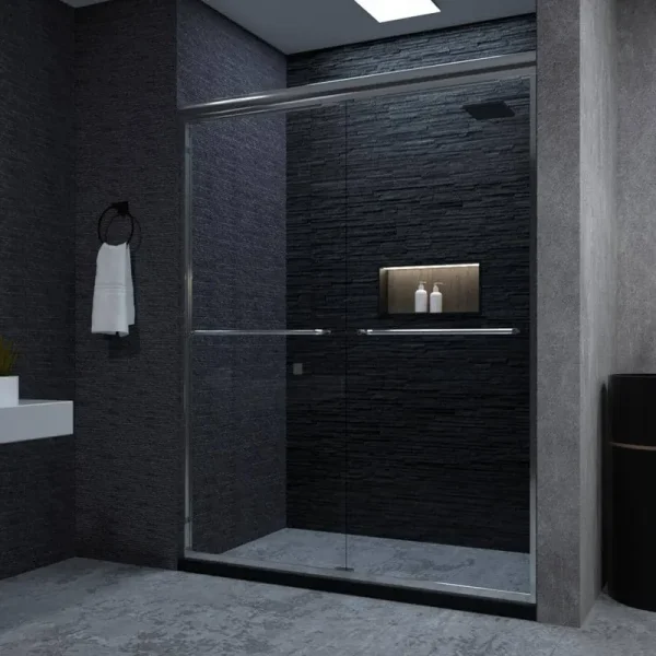 niveal Vale 60 in. W x 72 in. H Sliding Semi-Frameless Shower Door in Chrome with Clear Glass