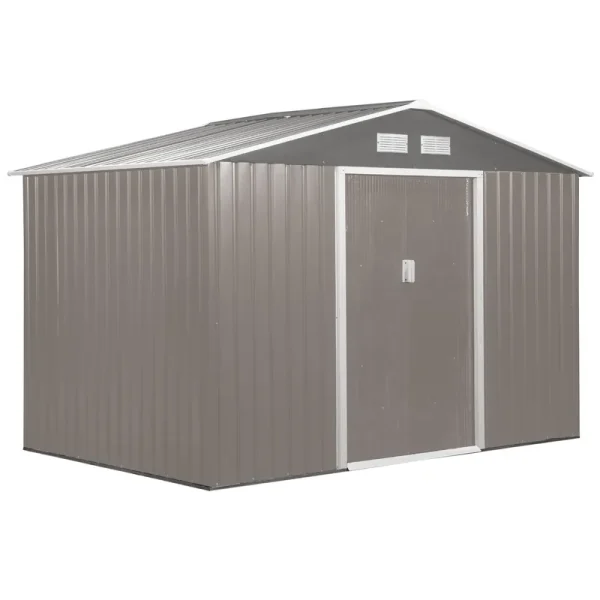 Outsunny 9' x 6' Metal Outdoor Utility Storage Tool Shed Kit Backyard Garden, Gray