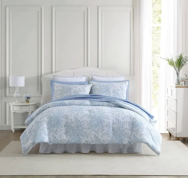 Laura Ashley Bedford Comforter Set, Blue, Full/Queen