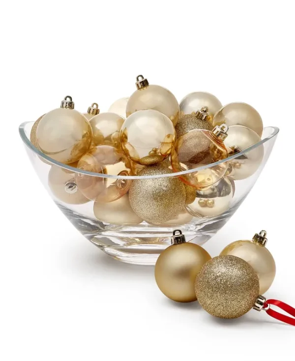 Holiday Lane Set of 30 Assorted Shatterproof Ball Ornament, Gold