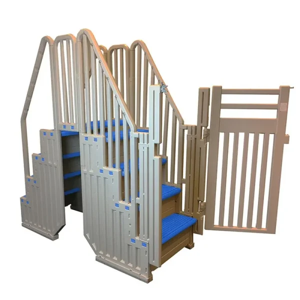 Confer Plastics Above Ground Pool System. Warm Gray. with Blue Steps & Closure