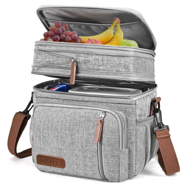 Insulated Lunch Bags for Women Men Large Lunch Box Leakproof Double Deck Soft Cooler Tote Bag MIYCOO (Grey,15L )